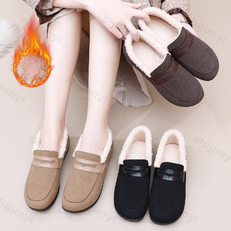 Women Shoes with Winter Velvet Cotton Shoes One Step On Warm and Non Slip for Mom Lightweight for Going Out 2025 New Flat Shoes
