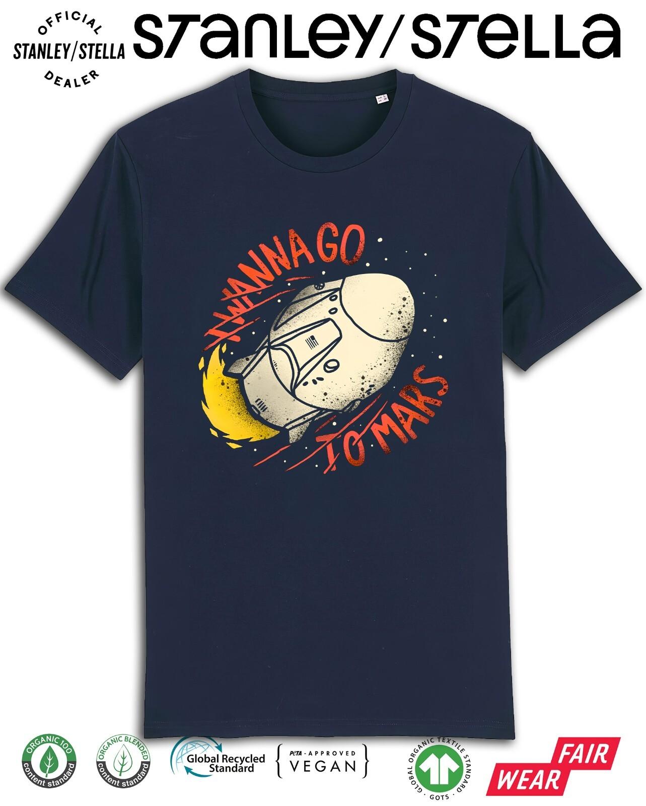 Mens Wanna Go To Mars T-Shirt Mens Womens Tees Top Space Mission Planets  Cotton Rocket Tee M