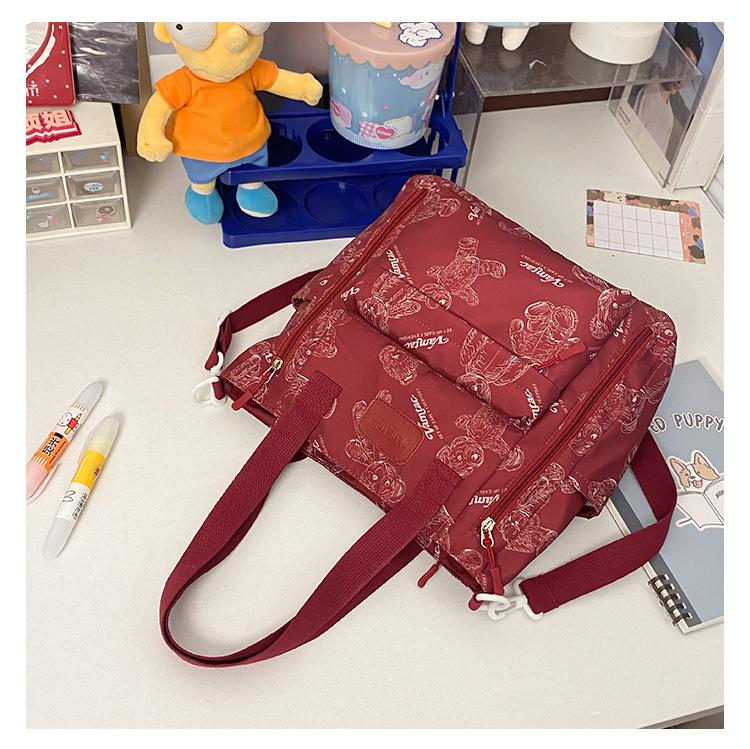 2025 new large-capacity commuter shoulder bag bear retro tote bag student class tutoring bag messenger bag bag
