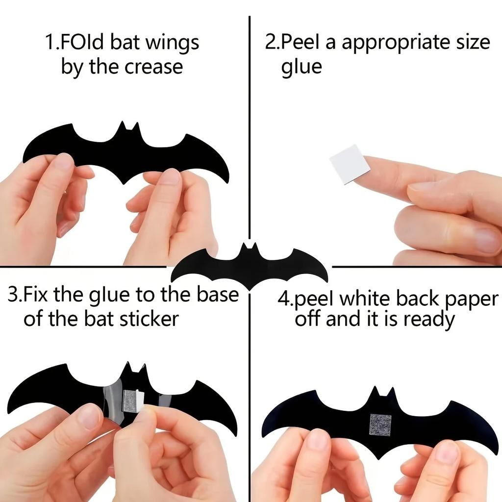 60pcs/12pcs Halloween Black Bat 3D Bats Stickers Wall Decoration Halloween Party Decoration Office Home Living Room Decoration