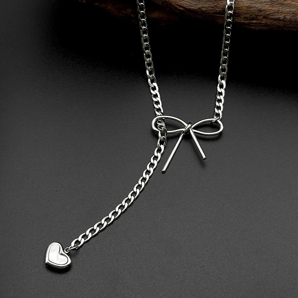 Women Punk Rock Heart Slip Chain Necklace Gothic Cuban Link Choker O Ring Jewelry For Daily Party Wear