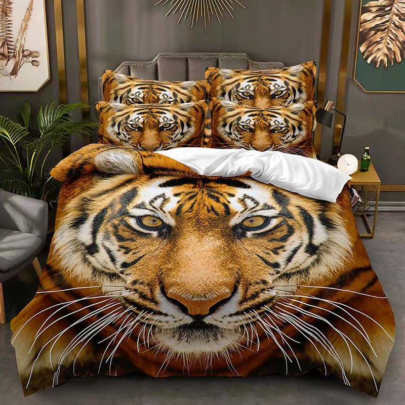 3D Tiger Bedding Set Fierce Beast Down Duvet Cover 2/3 Pieces Boy, Teens Quilt Cover Luxury Quick Drying Bed Cover