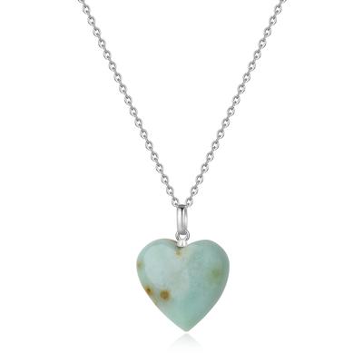 [KOAI] Peruvian Turquoise Heart Necklace Silver Chain for Women