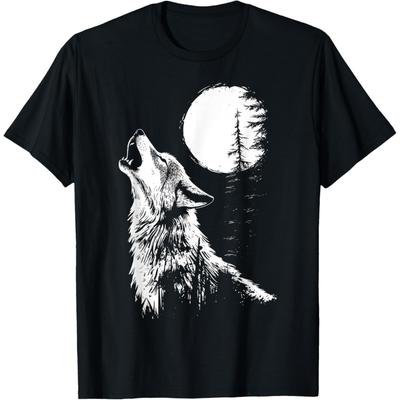 T-shirt Grafica Lupo Luna Che Ulula Foresta Natura Fauna Selvatica Animale T-Shirt(1)