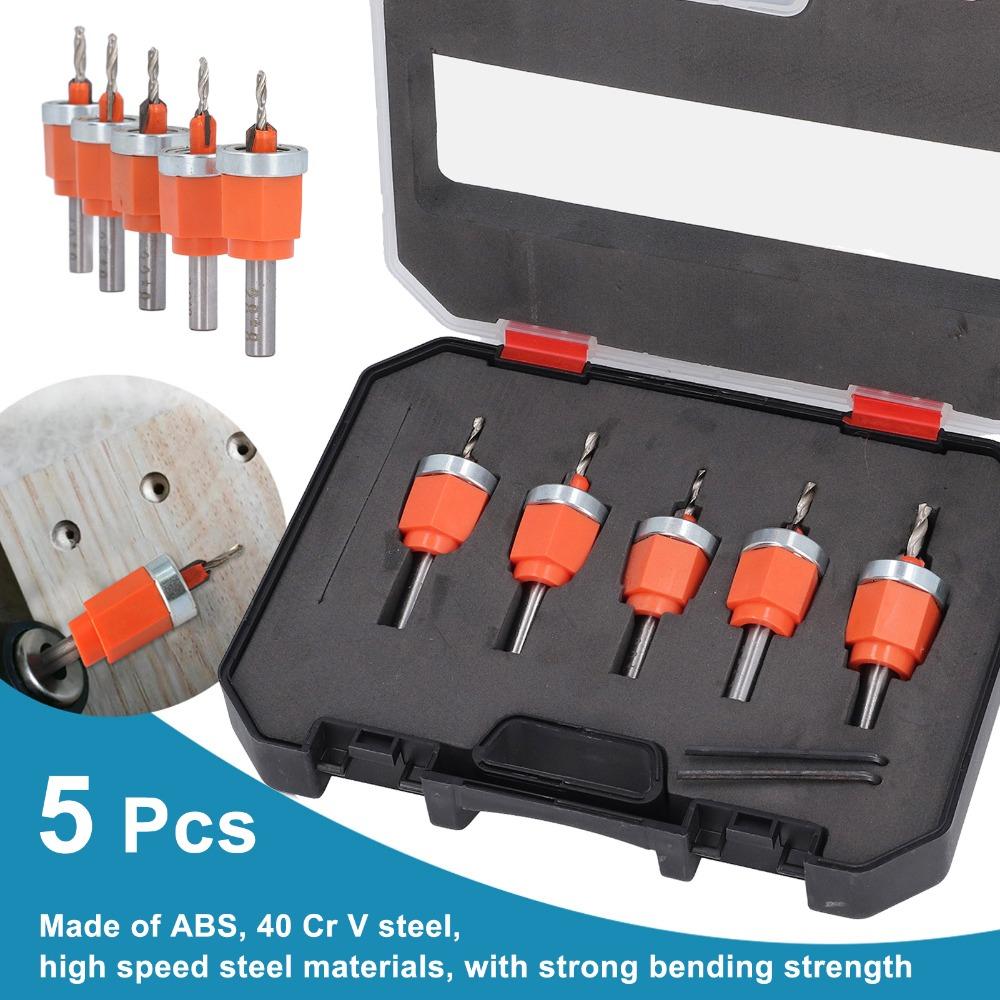 5pcs Adjustable Stop Bit Countersink Drill Bit Set Hole Opener Bit Set Woodworking Drilling