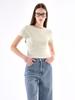 B-Flat Benetton Rib Flare Crop Short Sleeve T-Shirt (Light Khaki)