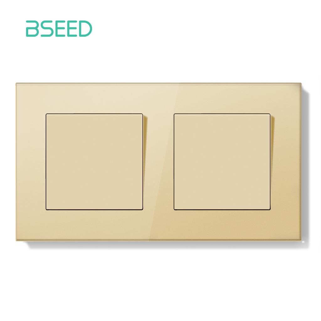BSEED 1/2Gang Mechanical Button Switch Double Wall Light Switches 1Way Crystal Glass Panel  EU Standard