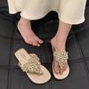 2025 Summer New Fashion Soft-soled Women Bohemian Outer Wear Flat-bottomed Pearl Toe Roman Sandals Women