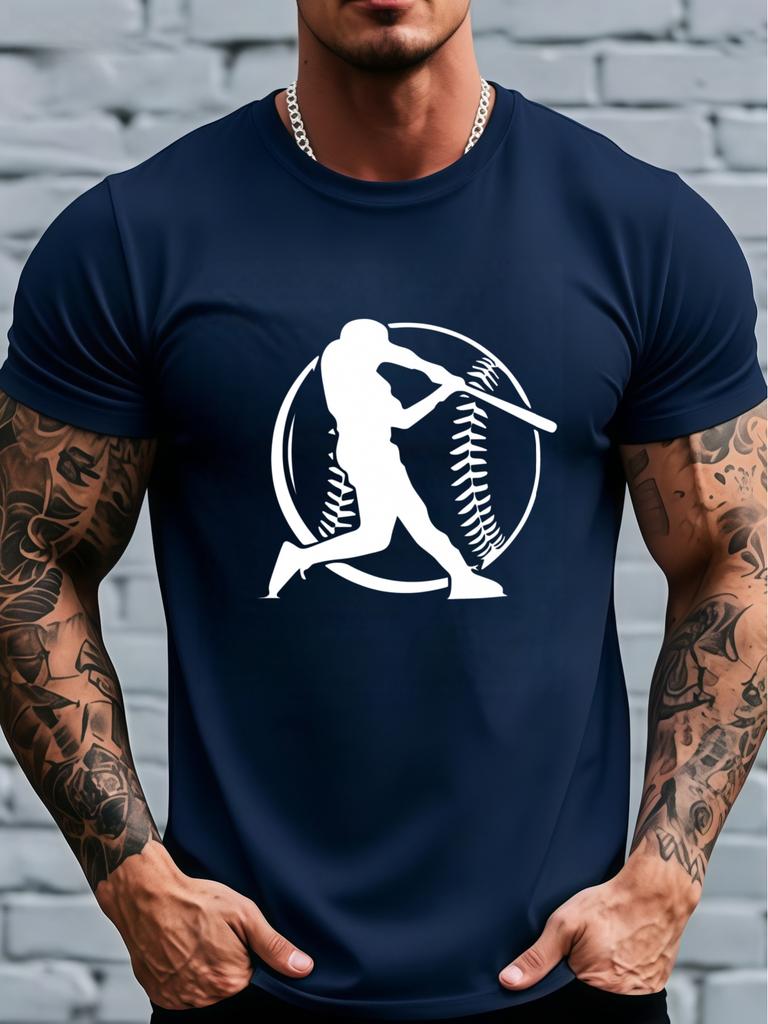 Unisex Summer Short Sleeve T Shirt Baseball Batter Silhouette Graphic Tee Crew Neck Sports Fan Casual Streetwear Unisexs Fashion Top
