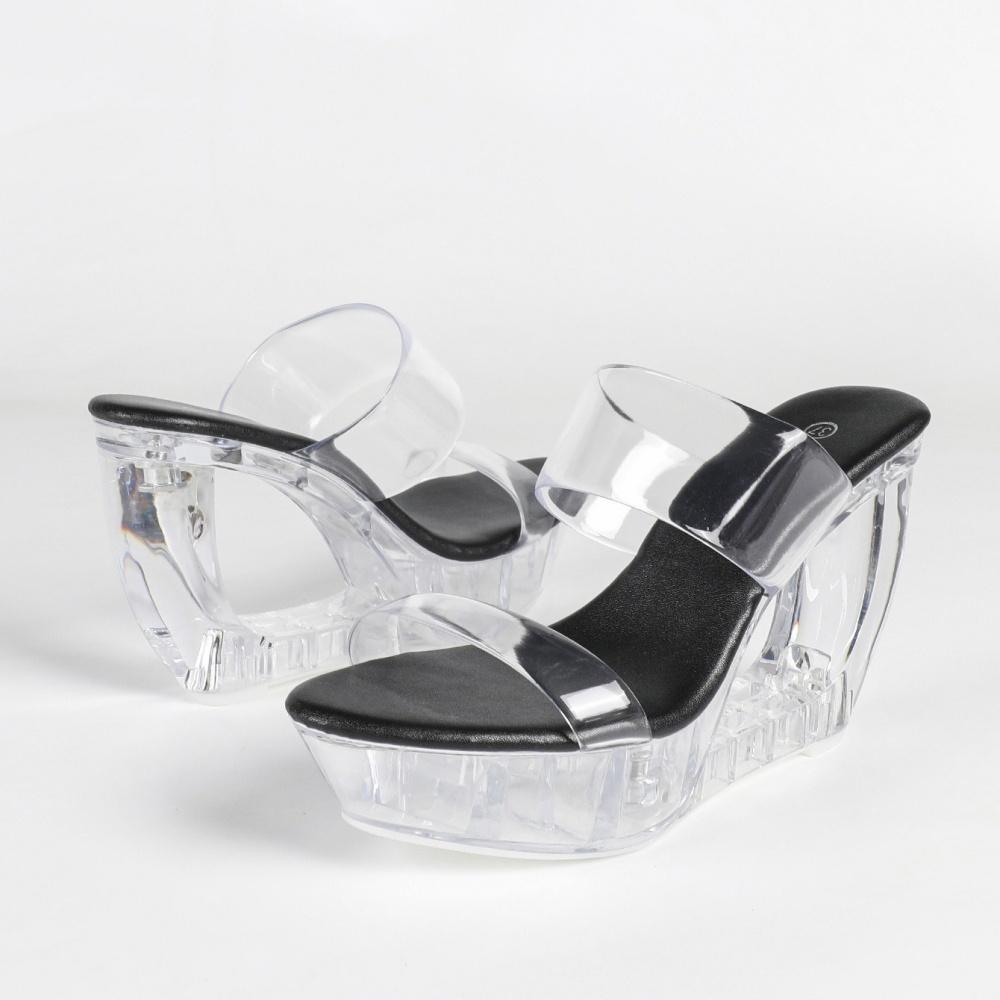 10.5cm Euro Transparent Chunky Heel Slippers Rhinestone Platform Summer Shoes Sexy Fairy Women Footwear LFD-1108WG-Q5