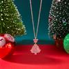 Exquisite Pink Rhinestones Christmas Tree Pendant Necklaces for Women Girl Fashion Snowflake Necklaces New Year's Jewelry Gift