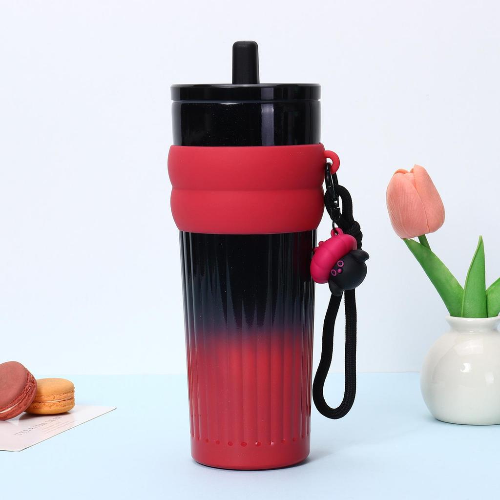 High-Capacity Stainless Steel Thermos with Ceramic Liner and Lanyard - Straw-Equipped Ice-Buster for Outdoor and Car Use