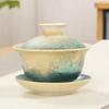 Japanese-style Ceramic Sancai Cover Bowl Teacup, Single Coarse Pottery Tea Bowl, Large Household Kung Fu Tea Set, Tea Cup