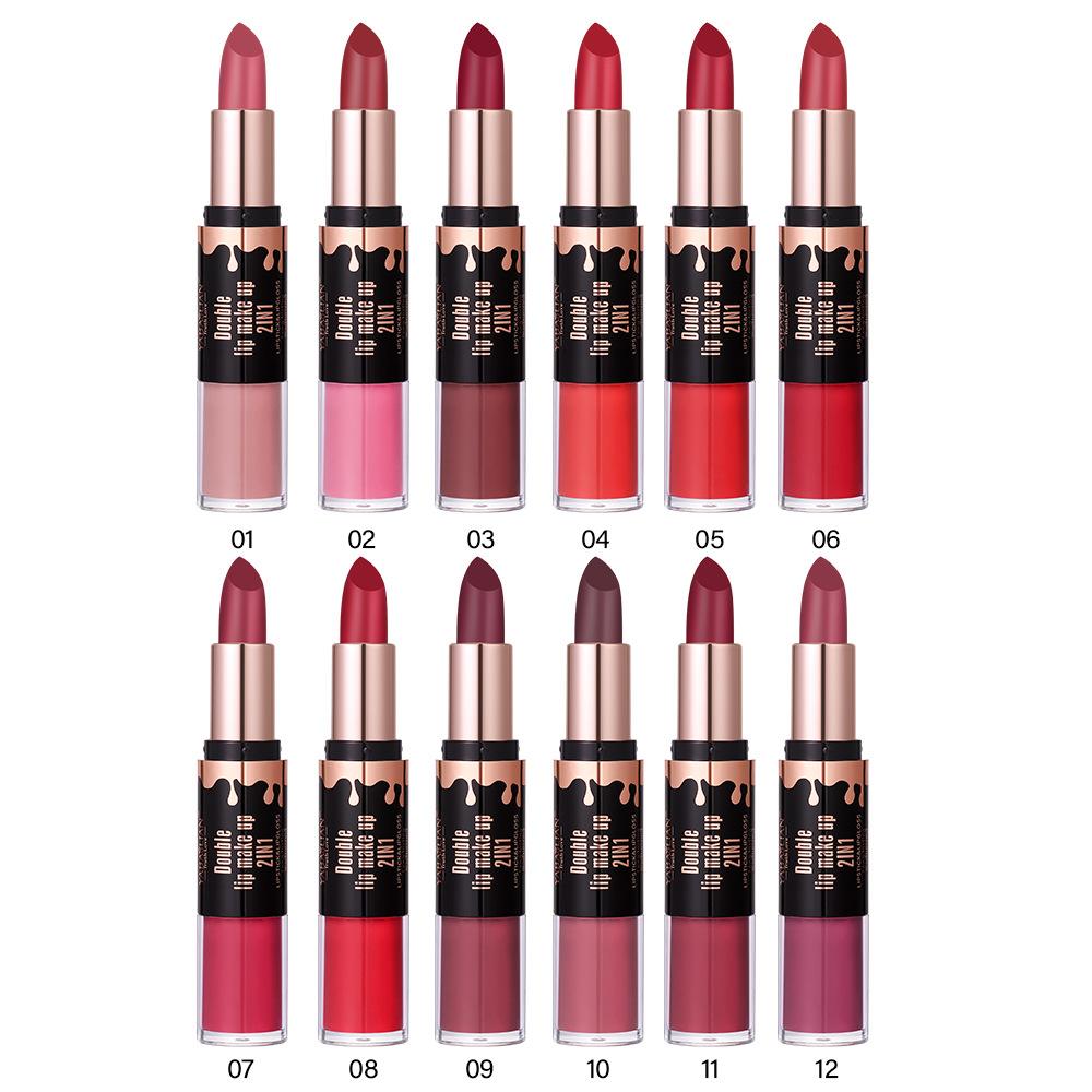 Double Head Matte Lip Glaze Non-stick Cup Velvet Mist Lip Glaze 2-i-1 vanntett, langvarig fuktighetsgivende lipgloss