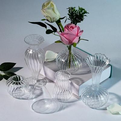 Nordische transparente Glasvase, kreatives gestreiftes Blumenarrangement-Set, niedliche Hydrokulturmöbel, Desktop-Dekoration, Heimdekoration
