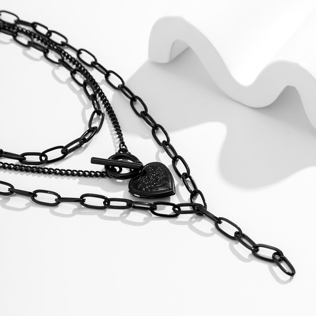 IngeSight.Z Gothic Multi Layer Heart Ball Pendant Necklace For Women Punk Black Sspray Paint Metal Chain OT Buckle Choker Neck