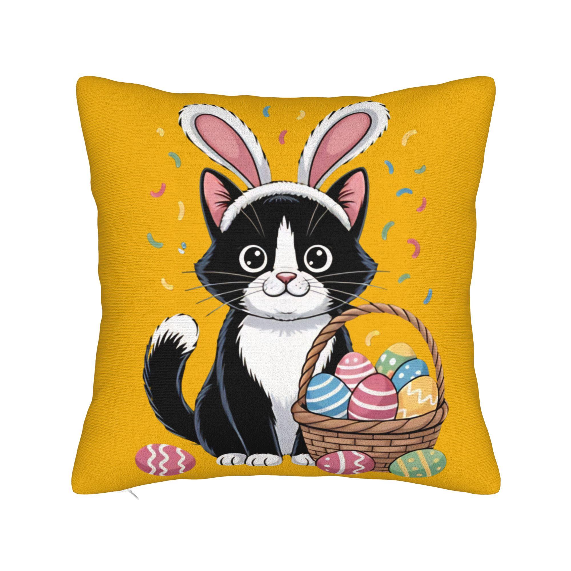 Funny Easter Cats Ears Bunny Eggs Pillowcases  Fashion Pillow Case For Living Room Sofa Graphic Pillow Cover 30cmx30cm