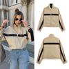 Womens Oversized Color-Block Zip-Up Stand Collar Jacket 2026 Streetwear Lightweight Outerwear
