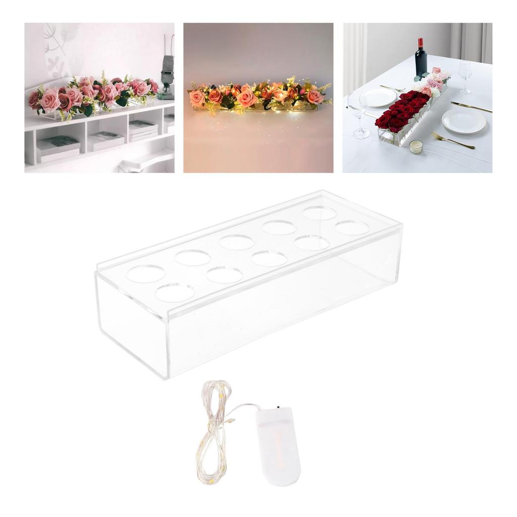 Acrylic Vase Flowers Boxes Water Holder Art Propagation Plant Container LED Lights String Bud
