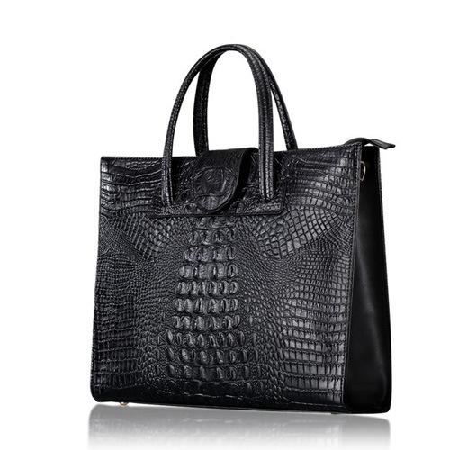 VEZFAA Nuevos Bolsos de Mano de Lujo para Mujer con Patrón de Cocodrilo de Cuero Genuino, Bolsos de Hombro de Cuero Genuino para Mujer, Bolsos de Negocios para Ordenador