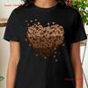 Unisexs Crew Neck T Shirt Brown Heart Pattern Print Vintage Slightly Breathable Casual Top For Everyday Wear Soft