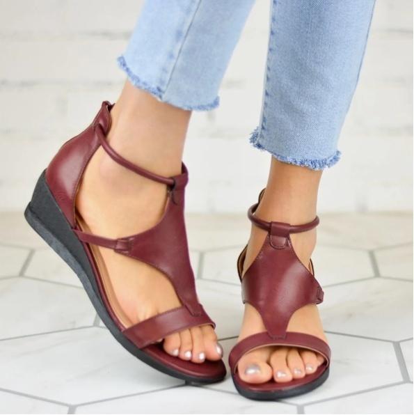 casual leather comfy wedge sandals