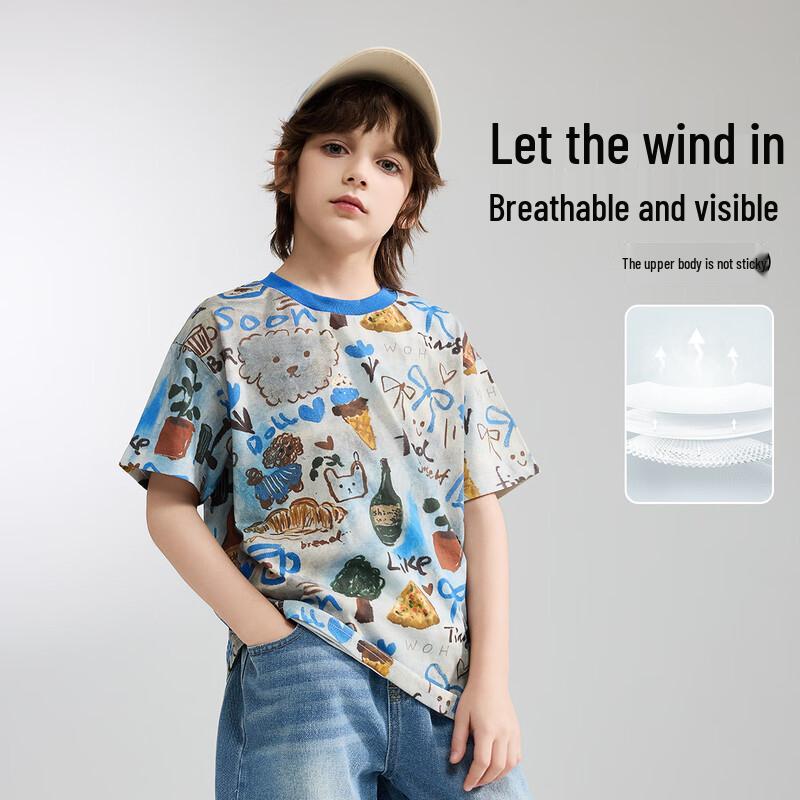 ASK JUNIOR Unisex Children's Cartoon Print Short-Sleeve T-shirt