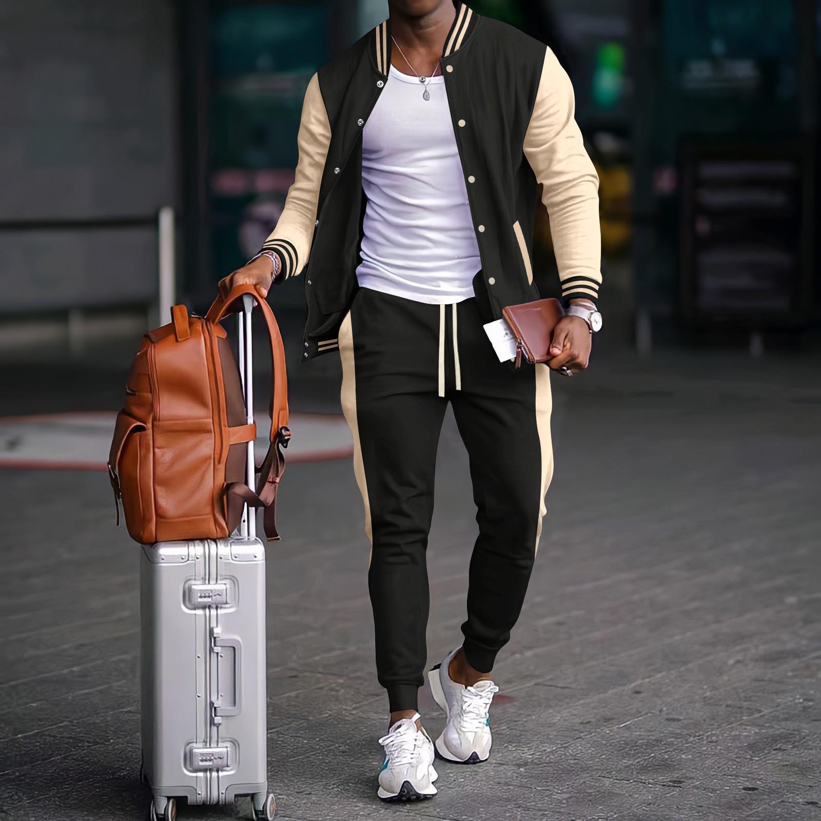 2025 Autumn Men s Loose Baseball Jacket & Trousers Casual Sports Suit L чёрный