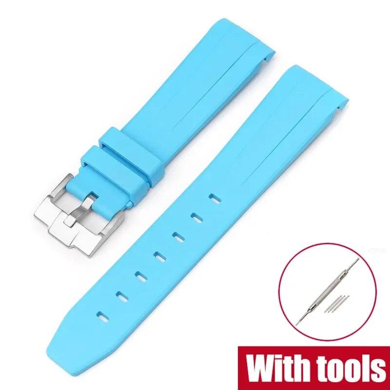 20mm Fluoro Rubber Strap for Rolex Daytona Curved End Sport Waterproof FKM Watch Band for Omega X Swatch Moonswatch with Tools