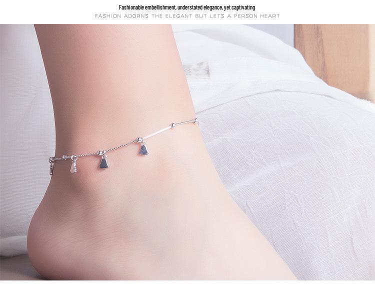 925 Silver Korean-Style Heart Anklet - Simple, Sweet, Fashion Jewelry for Women & Girls