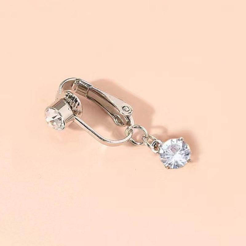 Stylový zirkonový klip na pupík bez piercingu, snadno se nosí, nastavitelný pohodlný střih, měděný tělový šperk