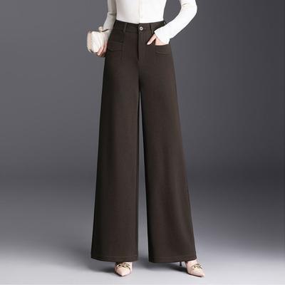 Γυναικεία μάλλινα παντελόνια φαρδιάς γραμμής φθινοπωρινά χειμερινά νέου στυλ με βελούδο φαρδιά ψηλόμεσα λεπτά ίσια παντελόνια