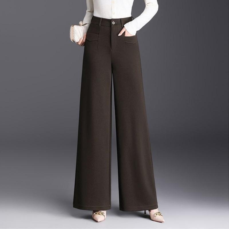 

Женские шерстяные брюки широкие штанины на осень зиму новые с высокой талией свободные прямые брюки драпирующиеся брюки бархатные брюки S коричневый