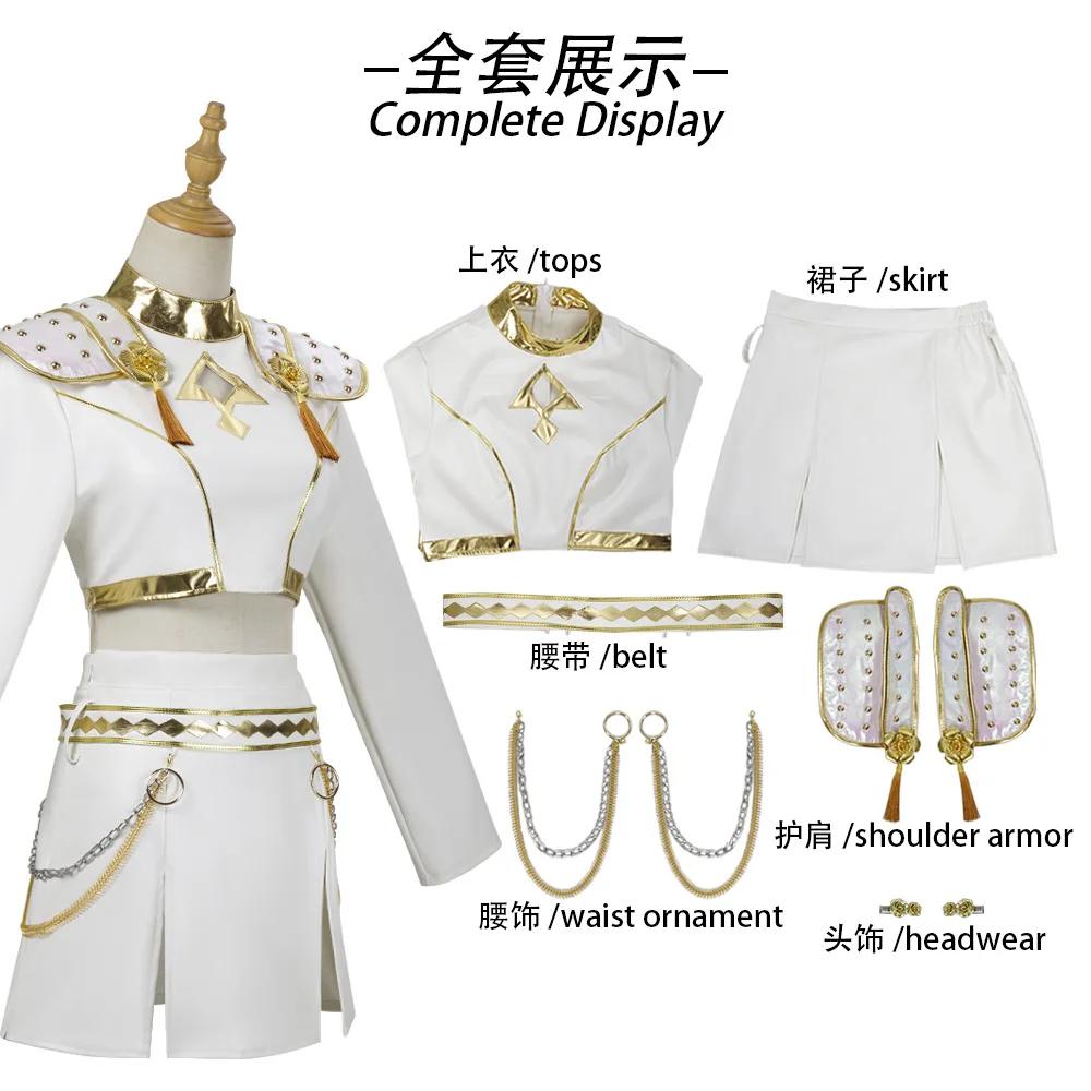 Ensemble de cosplay style idole or blanc pour groupe de filles costume court pour performance sur scène chaîne à franges vêtement décoratif exquis S white