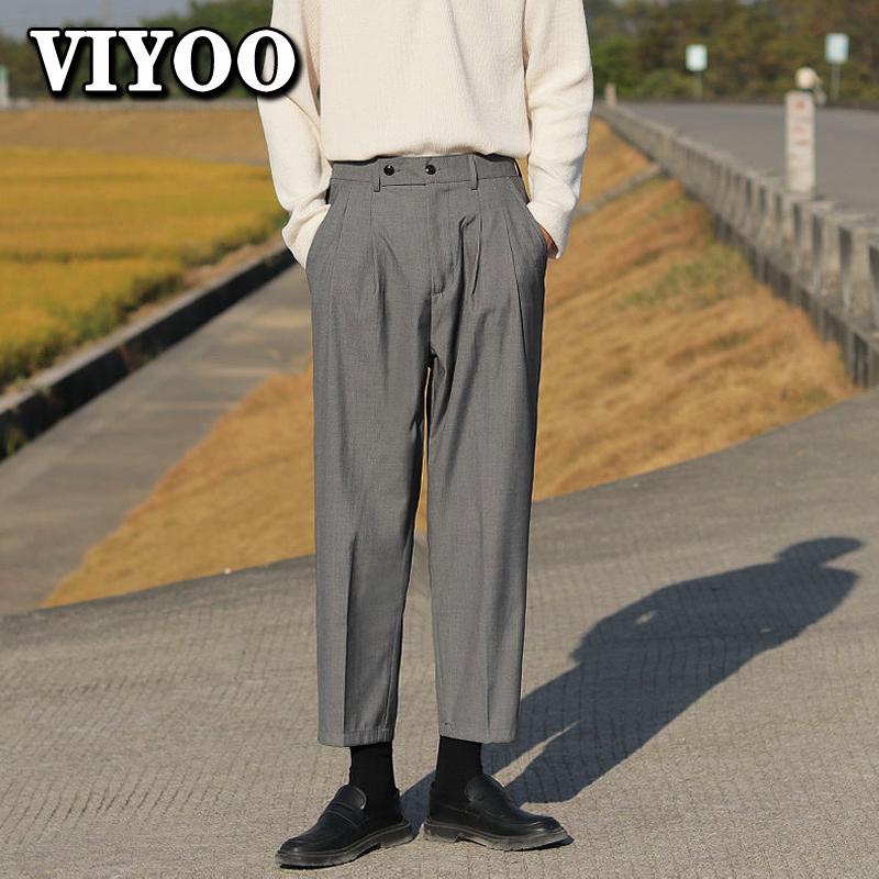 

Мужские летние тонкие черные серые бежевые повседневные деловые костюмы прямые брюки Harajuku Корея формальные рабочие брюки для мужчин уличная одежда