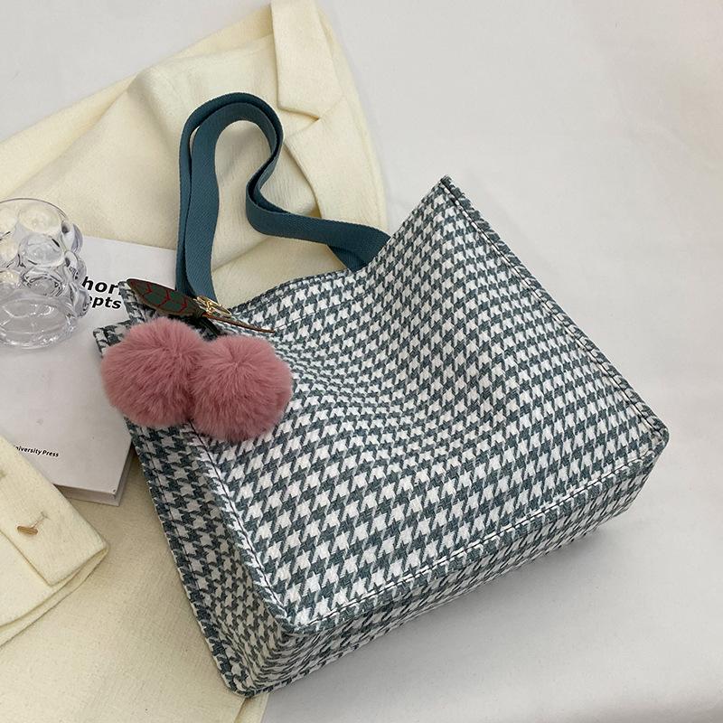 Large Capacity Houndstooth Bag for Women New Fashion Versatile Tote Bag for Women Ins Student Canvas Shoulder Bag