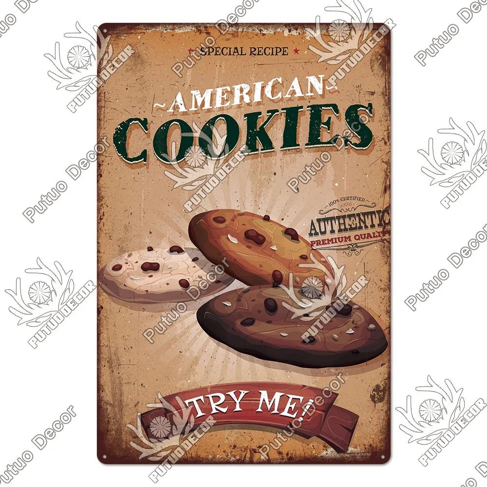 Putuo Decor Donuts Dessert Vintage Plaque Metal Plate Tin Sign Wall Art Decor Retro Poster for Kitchen Cafe Home Iron Painting