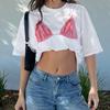 T-shirt Streetwear Oversize Imprimé Soutien-gorge pour Femme – Top Décontracté Manches Courtes Graphique Couleur Contrastée