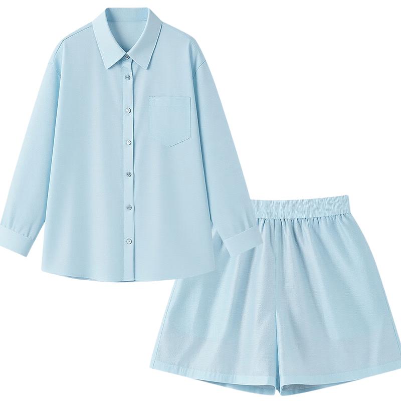 

Qiushui Yiren Summer Casual Loose-Fit Lapel Two-Piece Set L