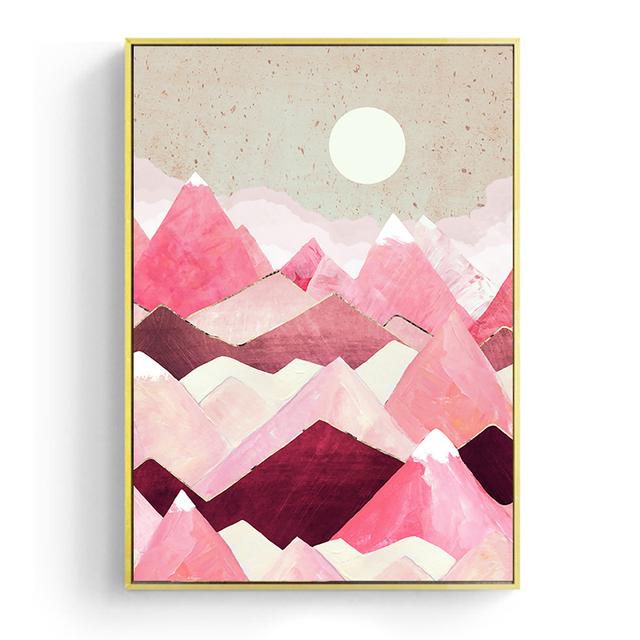 Japanese Cherry Blossom Tone Landscape Poster Pink Sunrise Mountain Picture Wall Art Canvas Painting Modern Room Home Decoration