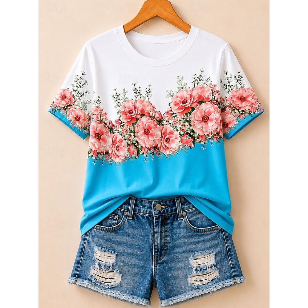 Plus Size Women's Striped V-Neck Short Sleeve T-Shirt Mid-Length Korean Style Summer Fashion