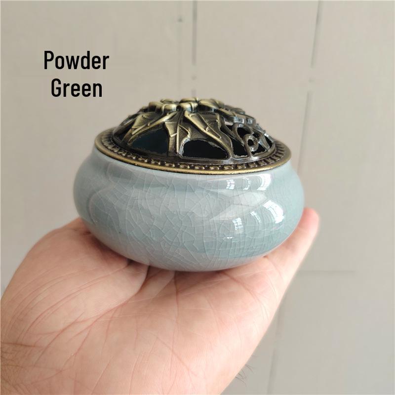 Celadon Ceramic Incense Burner for Home, Buddhist Supplies, Sandalwood Incense Path, Ice Crack Kiln Change Design.