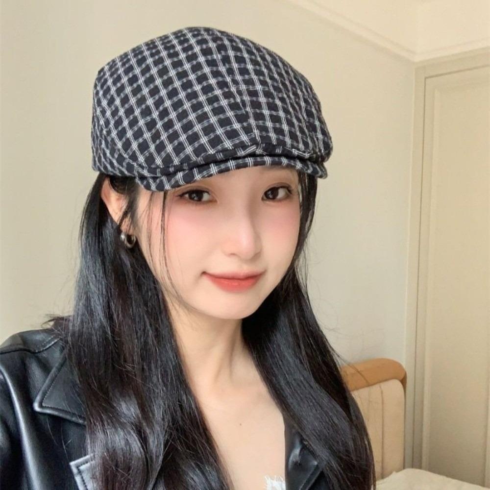Forward Cap Newsboy Caps Korean Style Painter Hat Casual Plaid Berets  Ladies