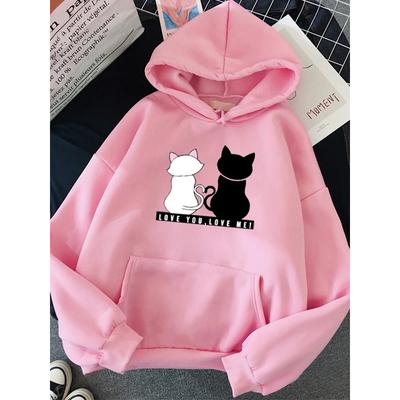 Sokak Giyim Kapüşonlular Moda Kadın Sweatshirt Sonbahar Kış Uzun Kollu Harajuku Kapüşonlu Kazak Kore Karikatür Kedi sudadera mujer