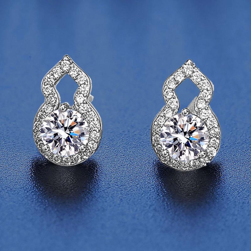 S925 Sterling Silver Moissanite Gourd Stud Earrings - Exquisite, Shiny, Niche Design, Light Luxury Jewelry