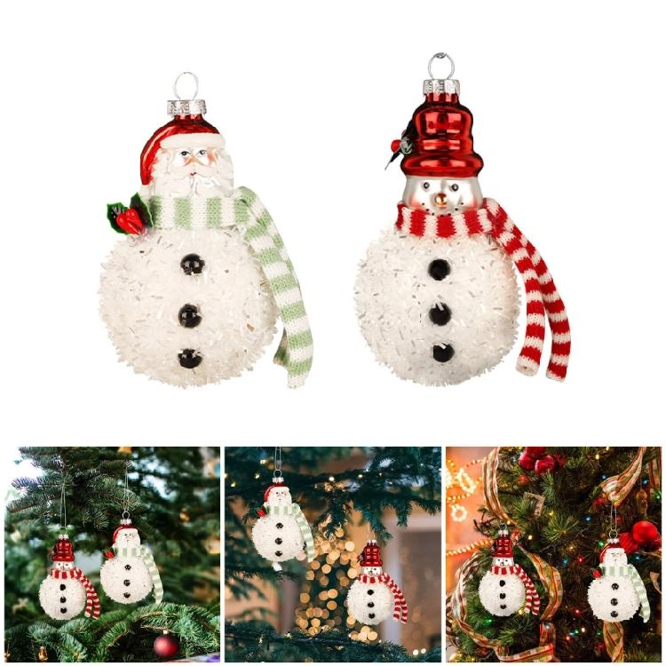 2 Pieces Glass Santa and Snowman Baubles Christmas Tree Hanging Ornament Seasonal Home Decoration for Window Door