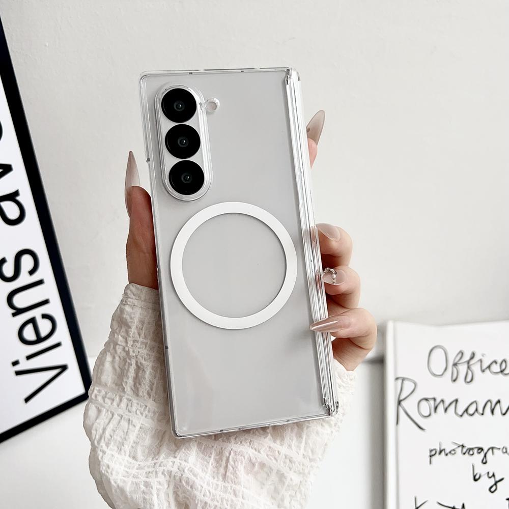 

for Magsafe Magnetic Matte Case for Samsung Galaxy Z Fold 7 6 5 4 zfold7 Wireless Charging Hinge Protection Transparent Cover Galaxy Z Fold4