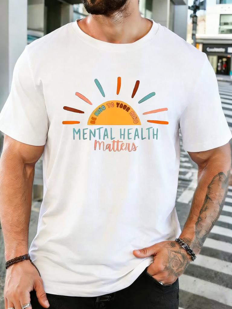 Unisex Cotton Crew Neck T Shirt Unisextal Health Matters Sun Slogan Print Positive Mind Wellness Casual Short Sleeve Male Daily Top