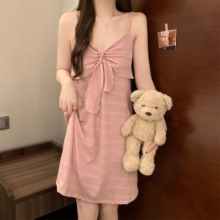2026 Summer Women s Sweet Jacquard Camisole Nightgown Long Cotton Dress M розовый