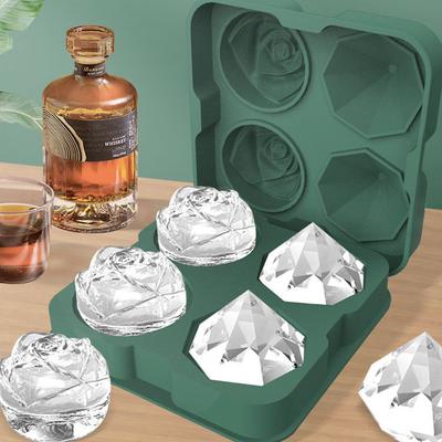 Silicone Ice Cube Mold 4 Rose Flower Diamond Shape Frozen Tray Modeling Making Tool